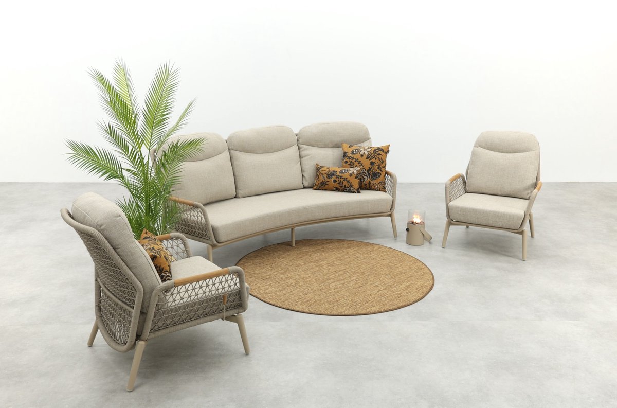 Bilbao verstelbare rope stoel-bank loungeset - Latte/Teak