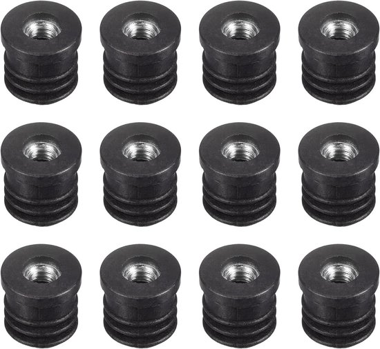 QUARKZMAN 10 Stück schwarz Einsätze für Rundrohre mit M6 Gewinde, für 16mm/0,63 Rohraußendurchmesser, Gewindebuchsen Kunststoff, für Rollen-Einsatz, Stuhl-Endkappen, Möbelbein-Stopfen