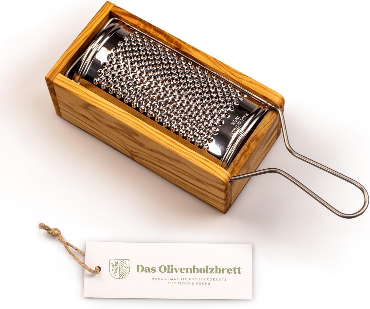 Houten Rasp met Olijfhouten Houder voor Harde Kaas