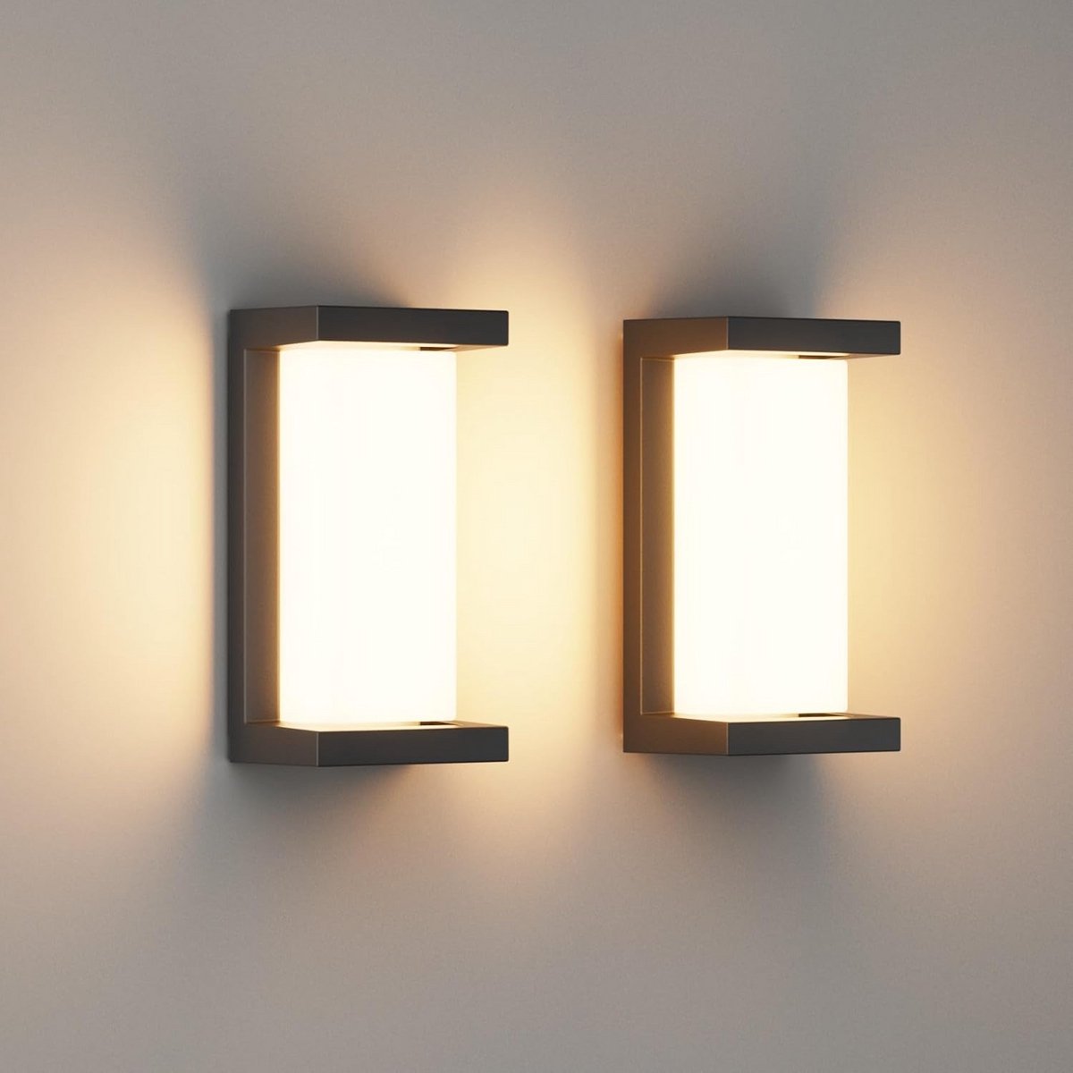 Set van 2 Moderne LED Buiten Wandlampen Zwart - IP65 Waterdicht - Warm Wit Licht 3000K