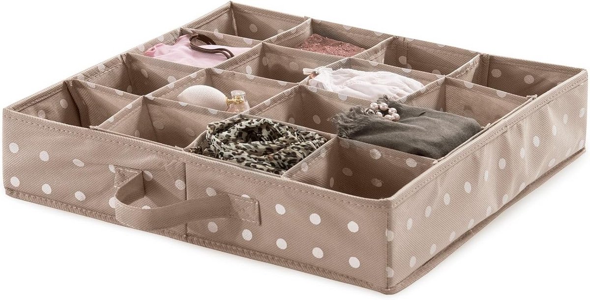 Lade organizer met 16 vakken voor sokken en ondergoed bruin 40x40 cm