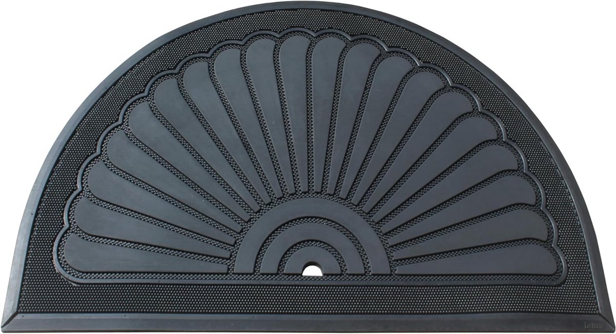 Zware Rubberen Voordeurmat 76x123 cm Antislip Binnen Buiten - Zwart Sunburst Ontwerp