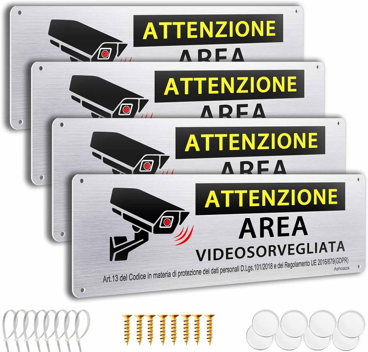 Videobewakingsbord Metaal - Geborsteld Aluminium - 18x6 cm - Signalisatie voor Camera Toezicht en Alarm