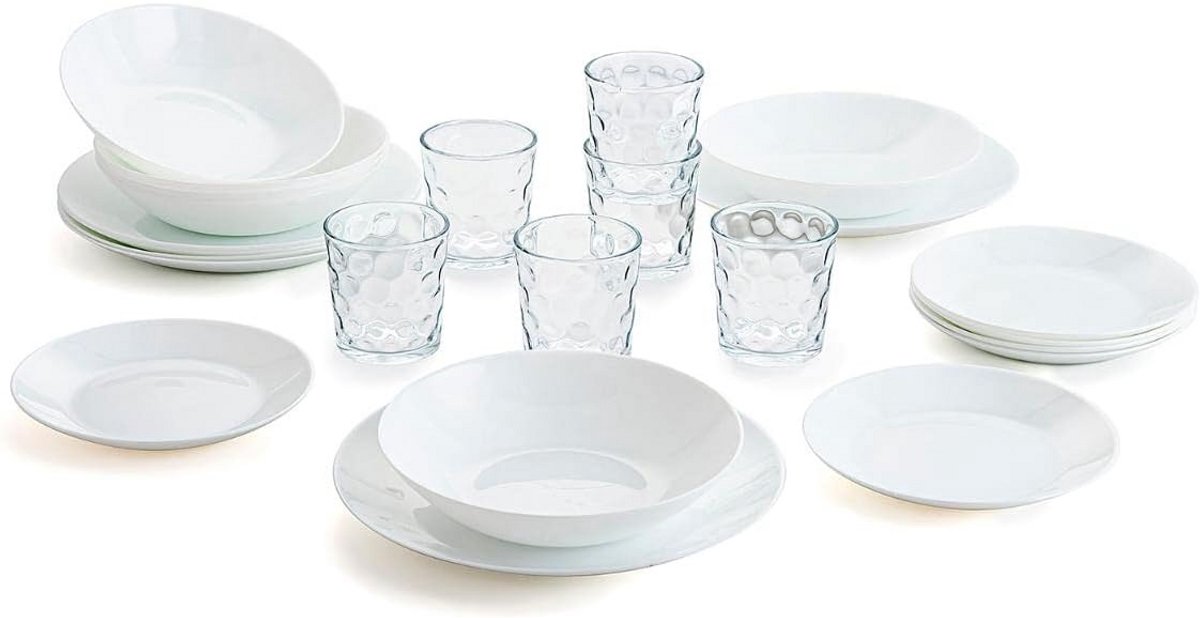 Compleet Wit Tafelservies Set voor 6 Personen - 18-delig Servies met Glazen