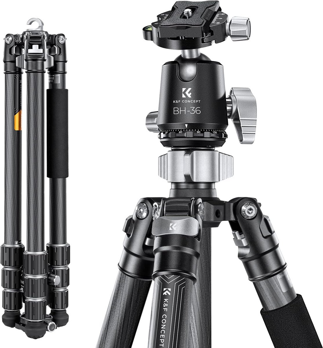 Lichtgewicht Carbon Statief 173cm voor DSLR Camera - Professioneel Reisstatief met 360° Balhoofd