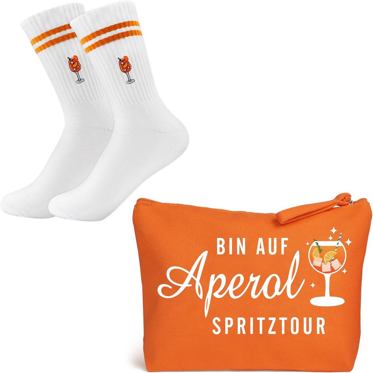 Complete Aperol Spritz Cadeauset met Make-up Tas en Oranje Sokken (Maat 36-42)