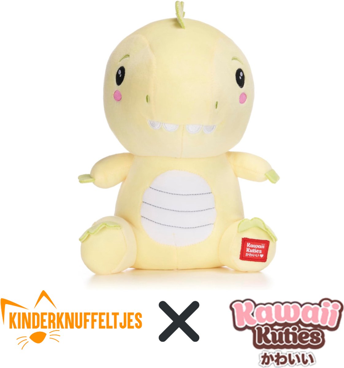 Kawaii dino knuffeltje 24cm - Dinosaurus knuffel - geel met groene accenten - Zachte knuffel - Japanse style knuffel