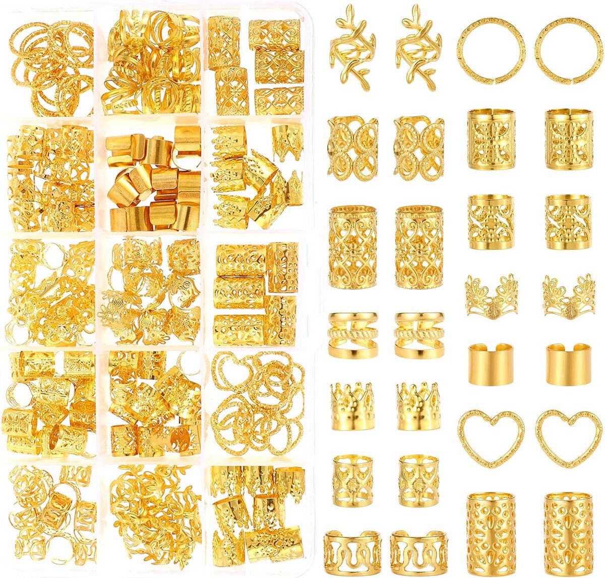 190 Stuks Gouden Haaraccessoires voor Vlechten en Dreadlocks