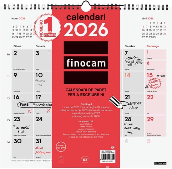 Finocam Kalender met grote cijfers 2025, maandoverzicht, januari