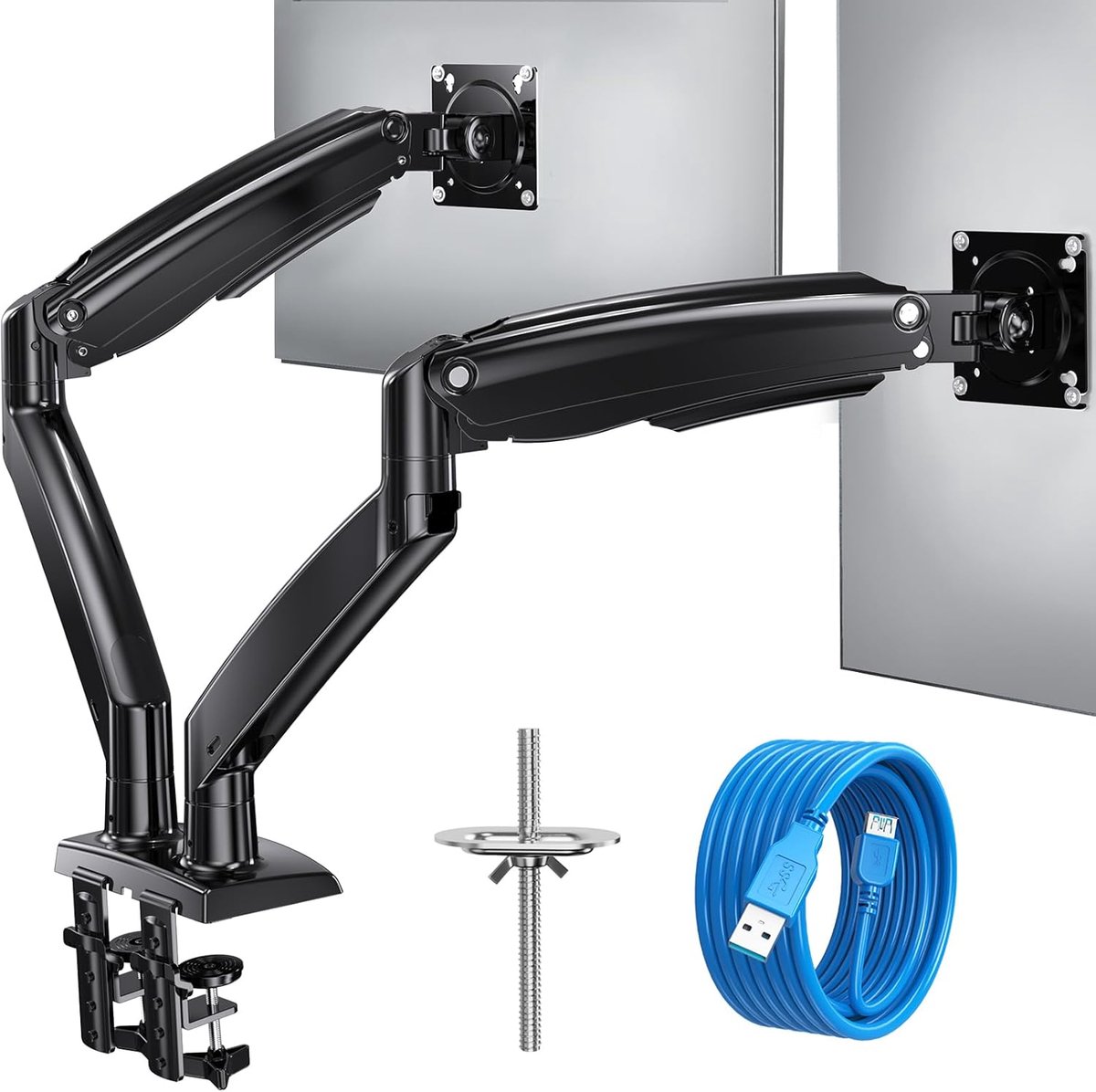 Monitor Arm 2 Schermen - Standaard - Verhoger - Zwart