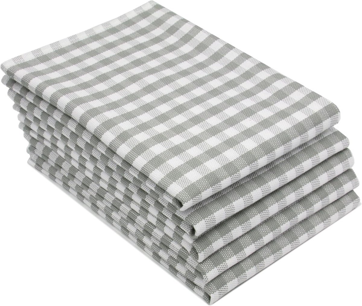 Set van 5 Keukendoeken Geruit Grijs Wit - Keukentextiel 50x70 cm