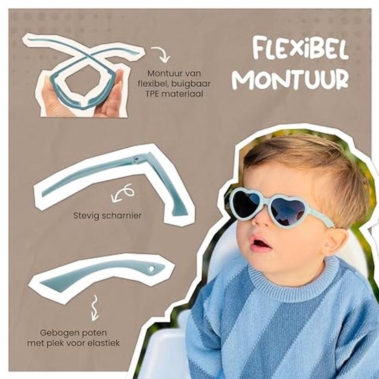 Zonnebril voor Baby's 0-2 Jaar - UV400 Gepolariseerde Glazen - Flexibel Montuur & Verstelbaar Elastiek - Hartvormig, Veilig & Comfortabel — afbeelding 4