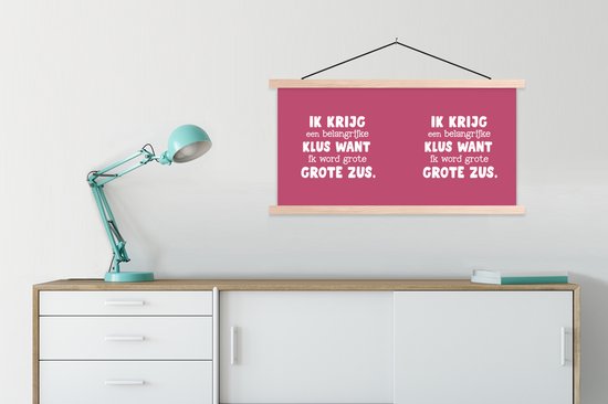 Porte-affiche avec affiche - Affiche scolaire - Grande soeur - Je vais être une grande soeur - Proverbes - Citations - Soeur - 90x45 cm - Lattes transparentes