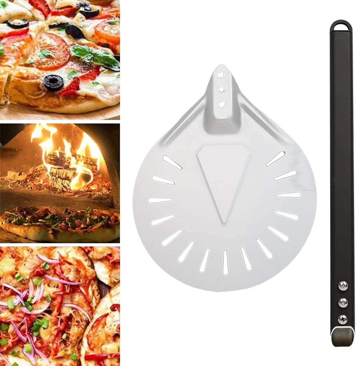 Ronde Aluminium Pizzaschep met Afneembaar Lang Handvat - Ovengebruik