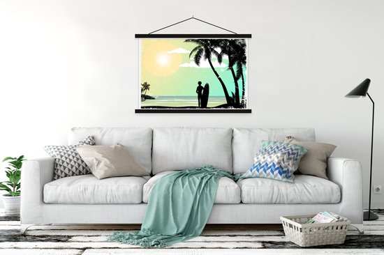Support pour affiche avec affiche 120x80 cm - Affiche scolaire - Plage - Palmier - Soleil - Planche de surf - Affiche textile - Lattes noires