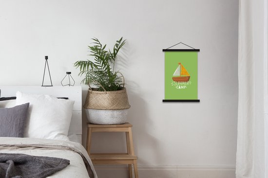 Porte-affiche avec affiche - Affiche scolaire - Bateau - Marron - Vert - 40x60 cm - Lattes noires