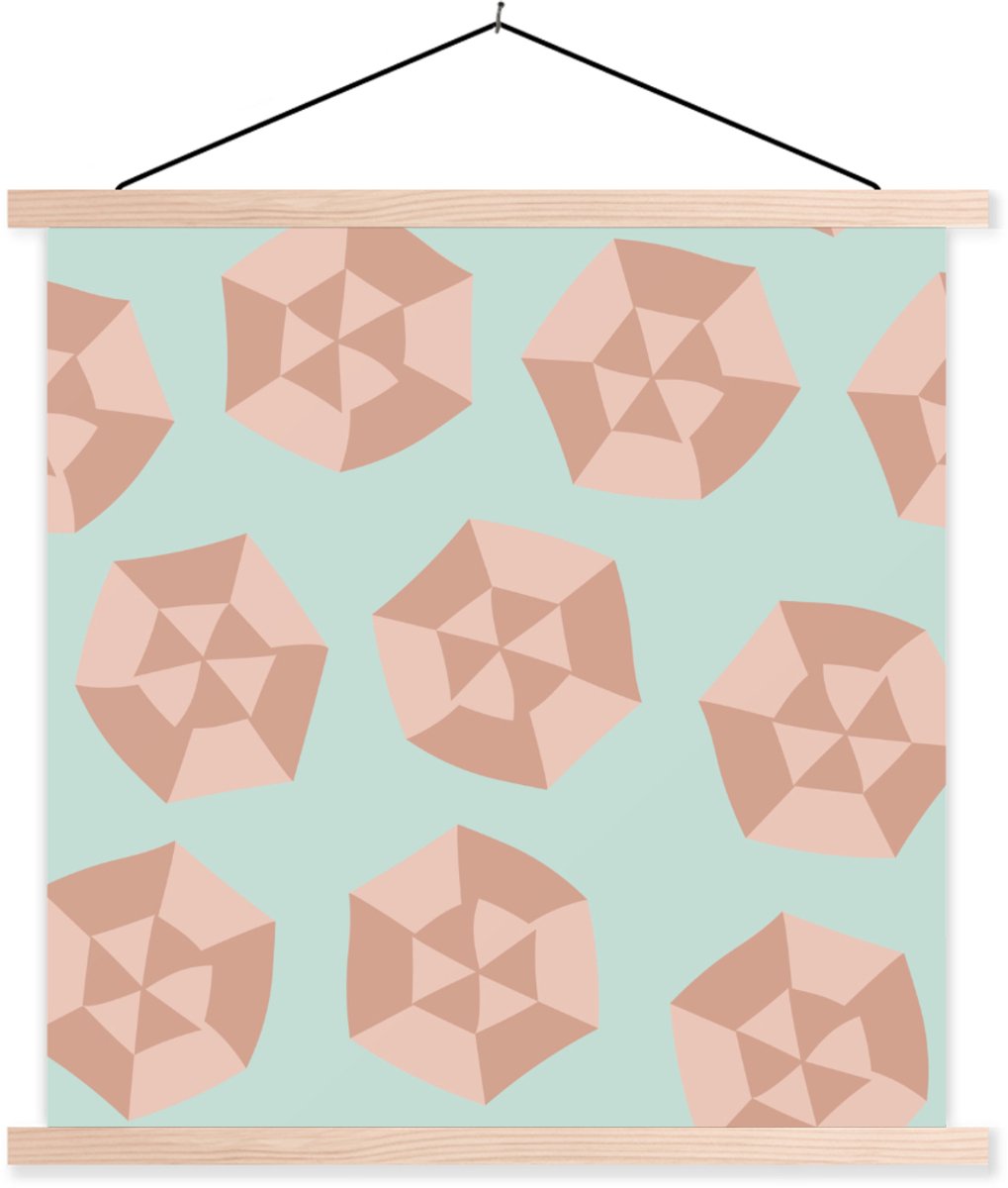 Posterhanger incl. Poster 60x60 cm - Schoolplaat - Zomer - Parasols - Blauw - Textielposte