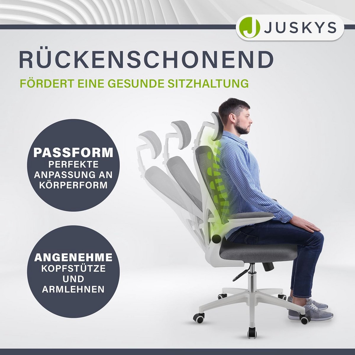 Ergonomische Bureaustoel met Wielen en Armleuningen - Verstelbaar en Draaibaar - Grijs thumbnail 3