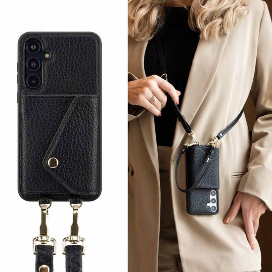 Selencia Hoesje - Geschikt voor Samsung Galaxy A55 (5G) - Sera Koordhoes met pashouder envelop - Zwart