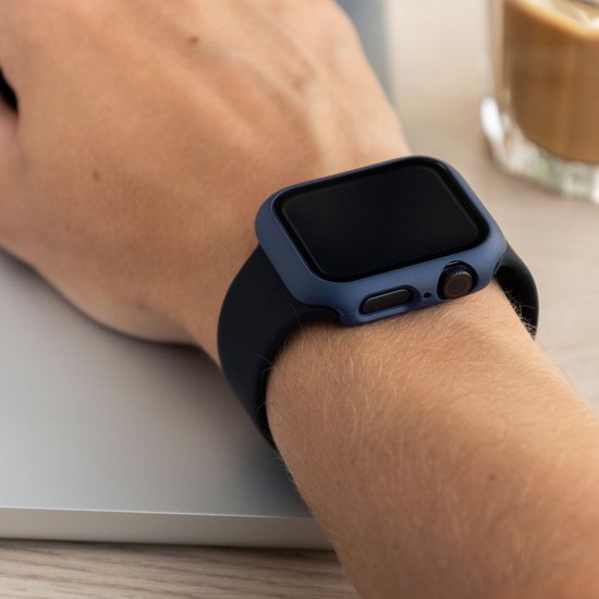 Screen protector - Geschikt voor Apple Watch 7 / 8 / 9 - 45 mm - Full Cover Hard Case / Beschermend Hoesje - Donkerblauw