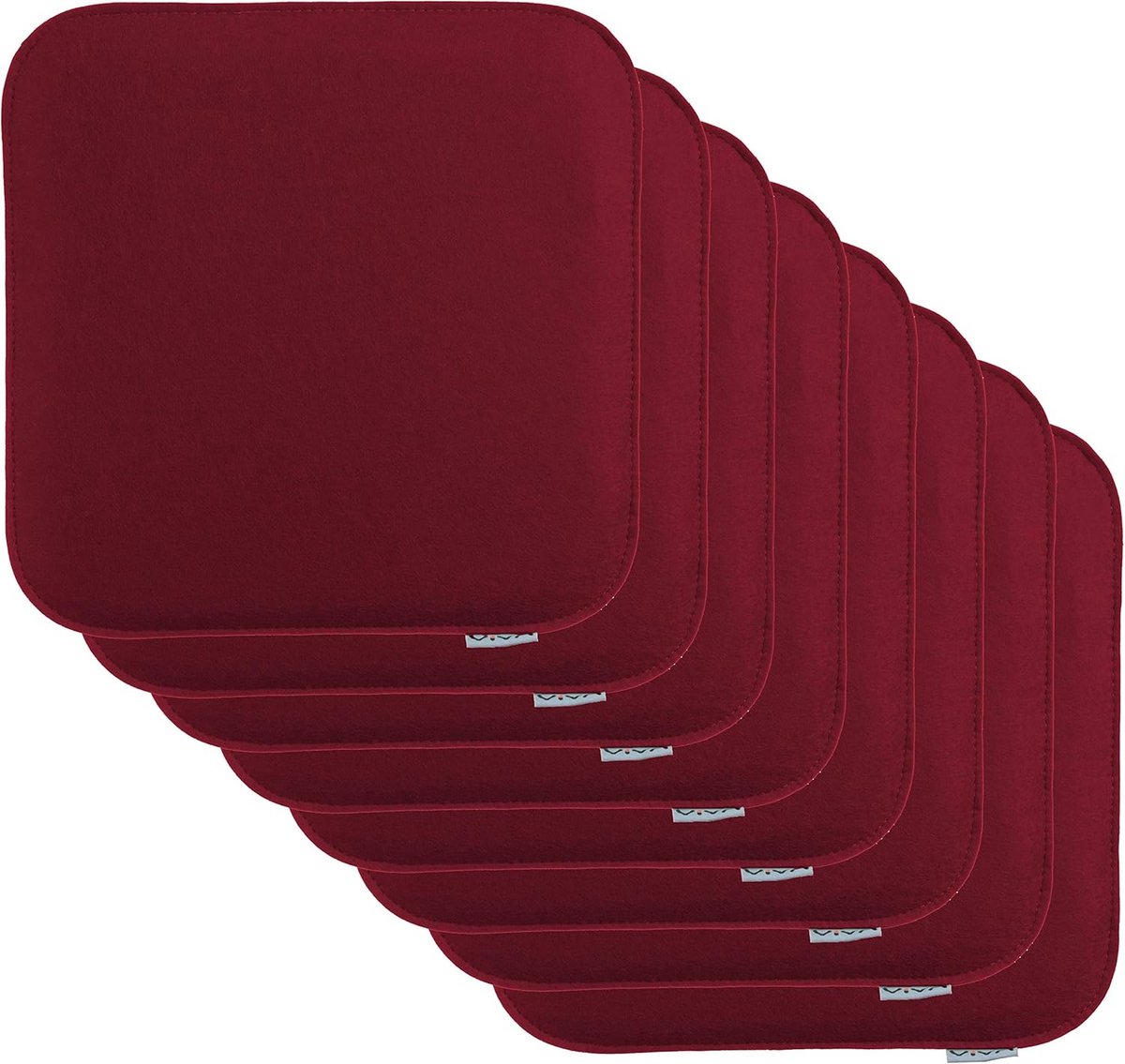 Set van 8 Vierkante Stoelkussens Bordeaux 35x35x2 cm Dik Vilt Comfortabel Zitkussen