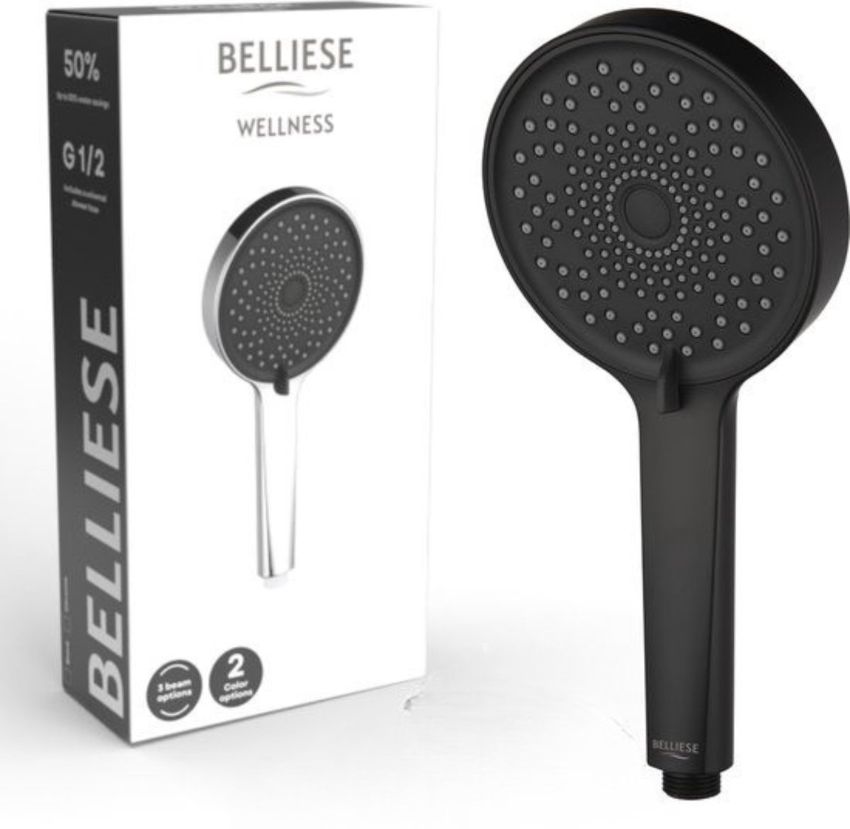 Belliese Wellness Douchekop - Douchekop - Waterbesparend - 3 standen - Zwart