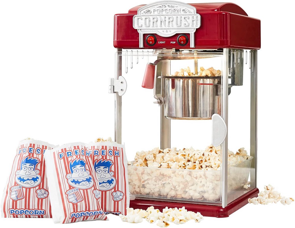 Professionele Popcornmachine 4oz - Theater Stijl met Antiaanbaklaag en Warmhoudlamp