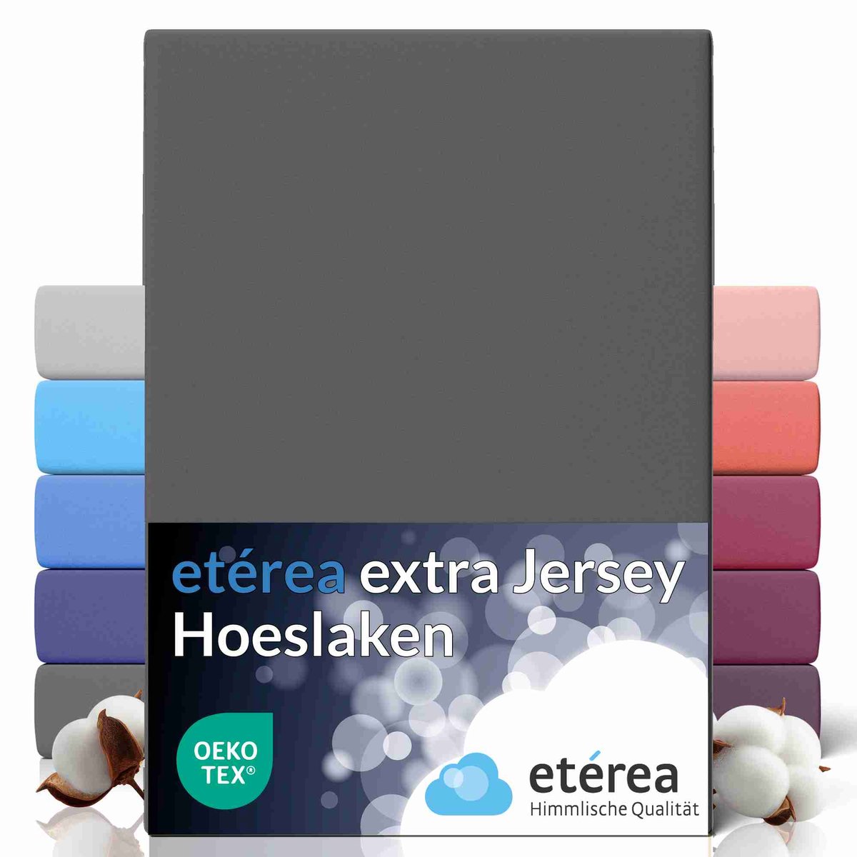 etérea Extra Jersey Hoeslaken 240x220 cm - Oekotex - 100% katoen - bis 35 cm - Grijs