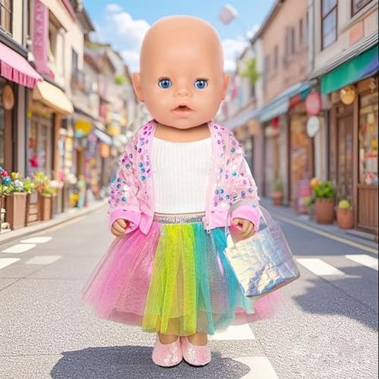 Roze pailletten poppenkleding set voor 30-45 cm van Merkloos — afbeelding 2