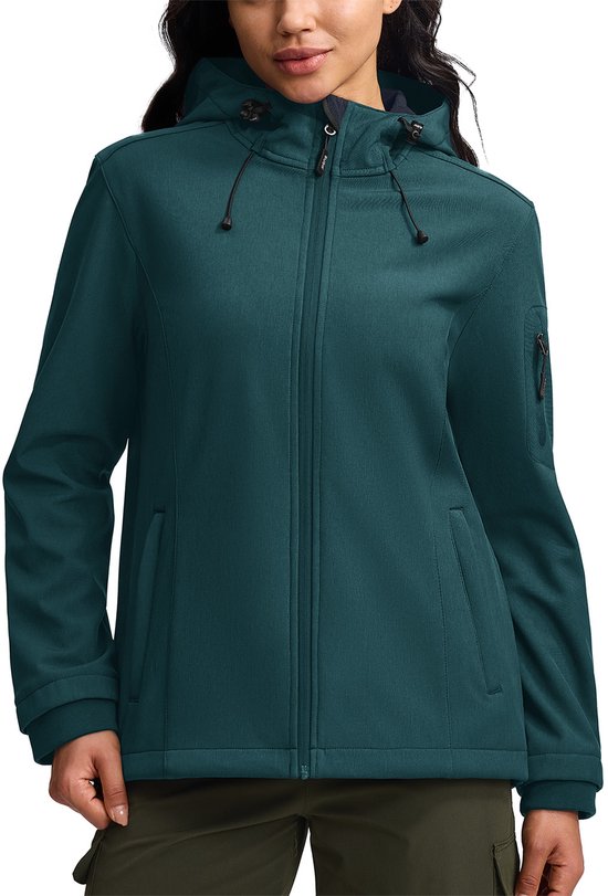 BUBW Veste de Plein Air pour Femmes - Vestes de Plein Air - Veste Outdoor Femmes Imperméable et Respirante - Doublure Polaire Chaude - Coupe-Vent - Bleu-Vert - Taille XL