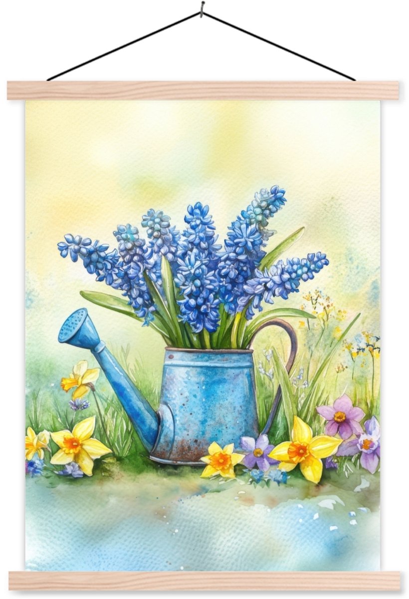 Posterhanger incl. Poster 120x160 cm - Schoolplaat - Gieter - Lavendel - Bloesems - Textie