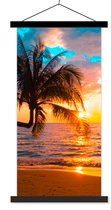 Support pour affiches avec affiche 90x180 cm - Affiche scolaire - Palmier - Coucher de soleil - Horizon - Plage - Mer - Tropical - Affiche textile - Lattes noires