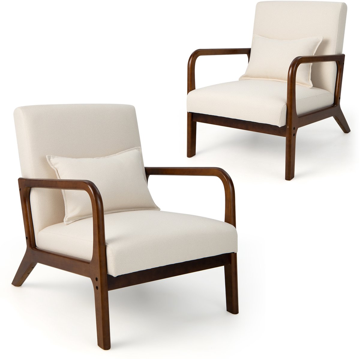 COSTWAY Fauteuil woonkamer, loungestoel, gestoffeerd, moderne accentstoel van hout met arm