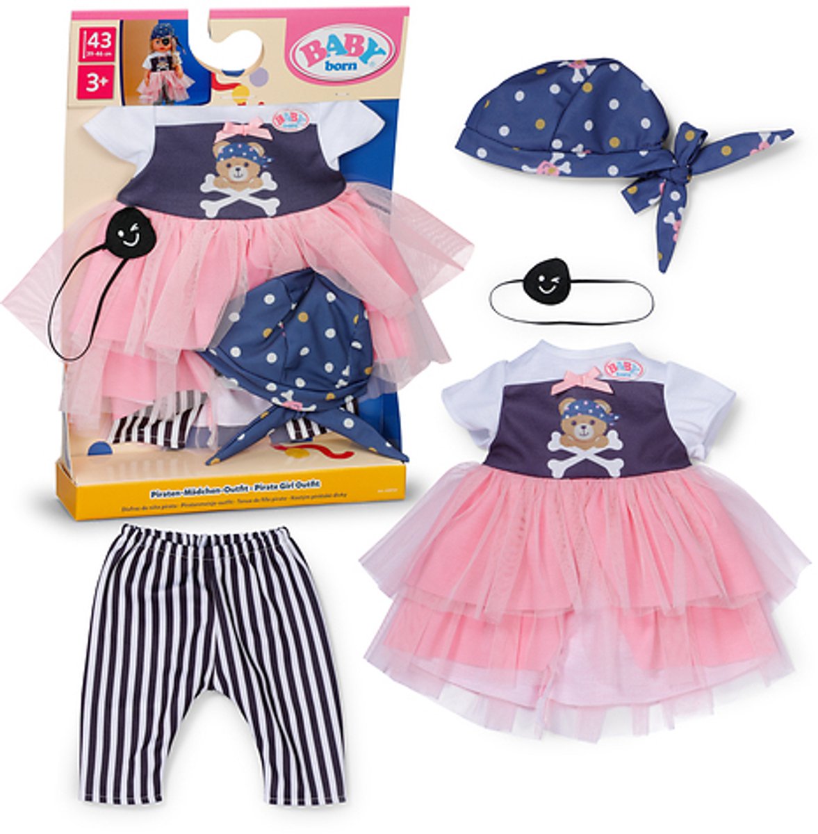 BABY born piratenoutfit poppenkleding 43cm piratenkostuum.