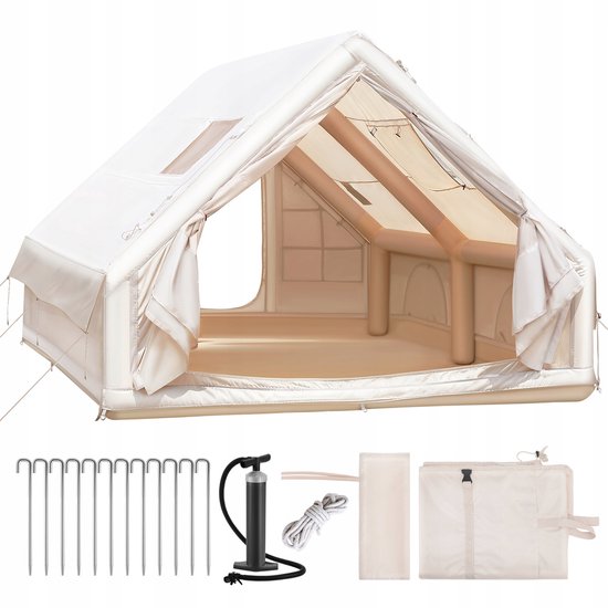 Opblaasbare Campingtent - Voor 6 tot 8 Personen - 12m² met 2 Dakramen - Snelle Opbouw - Familie Tent voor Festival en Vakantie