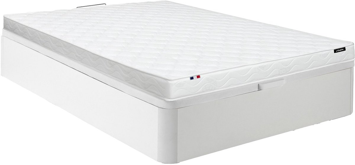 Vente-unique Set 140 x 190 cm bedbodem met opbergruimte, wit + matras van schuim van 15 cm dik - ZEUS van YSMÉE