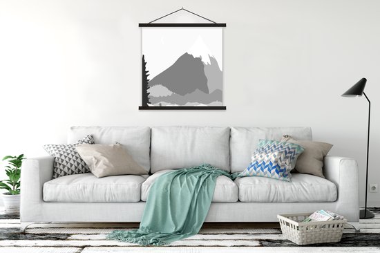 Porte-affiche avec affiche - Affiche scolaire - Illustration - Berg - Zwart - Wit - 90x90 cm - Lattes noires
