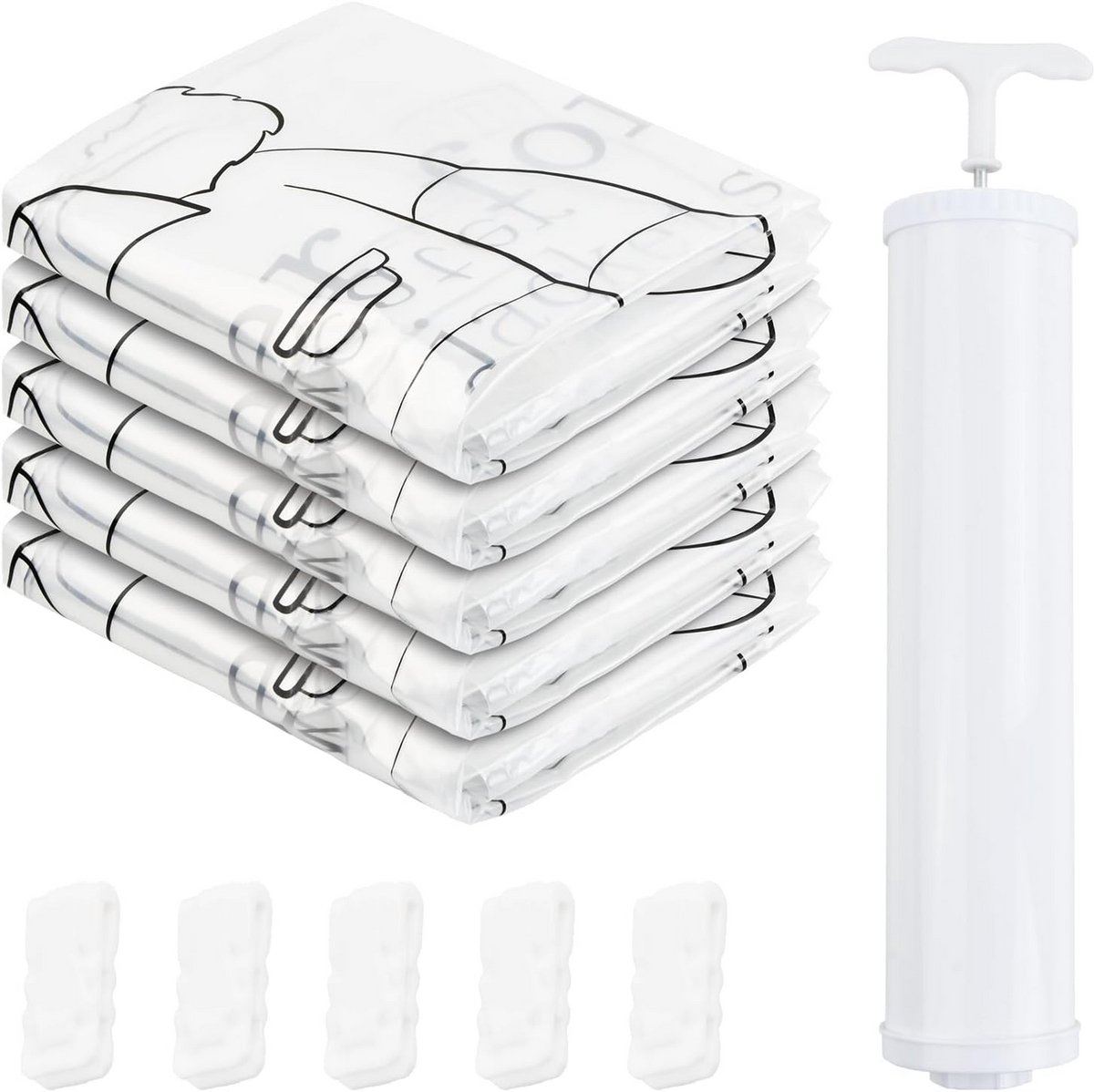Ruimtebesparende vacuümzakken voor kleding - 5 stuks met handpomp en haken