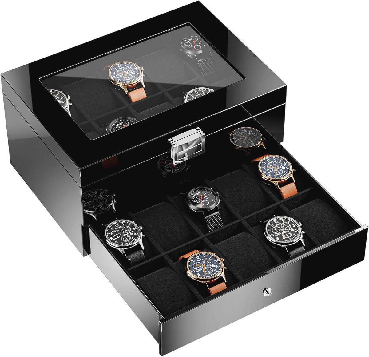Houten Horlogedoos voor Mannen - 20 Slots Grote Horloge Organizer met Glasplaat