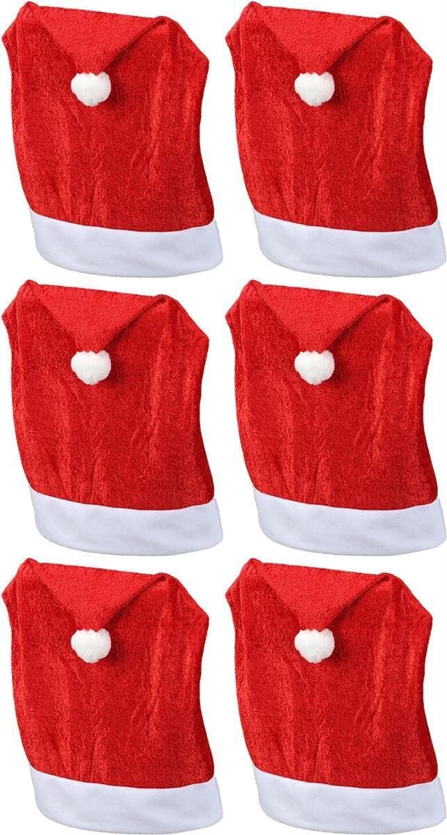 Kerststoelhoezen Set van 6 Fluweel Rood Kerstmuts Stoelbekleding