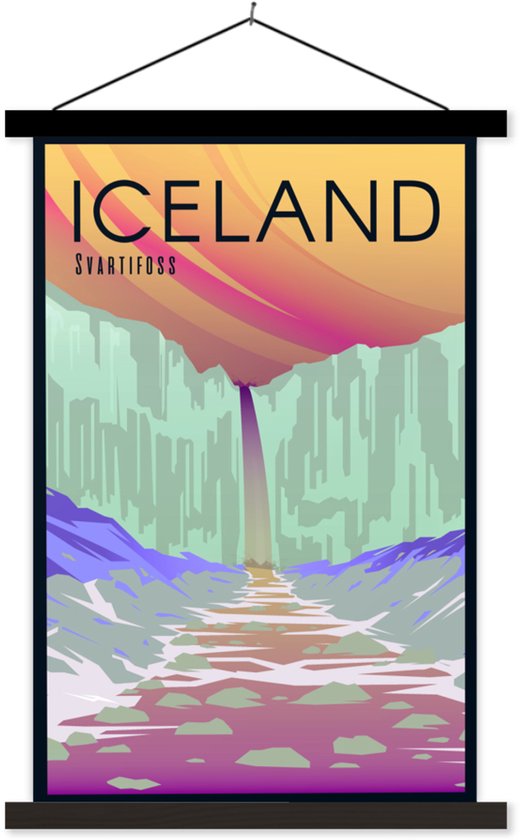 Illustration de la cascade de Svartifoss en Islande affiche textielposter lattes noires 40x60 cm - Tirage photo sur plaque scolaire (décoration murale salon / chambre)