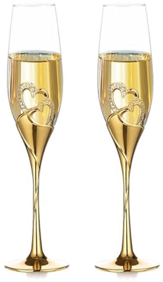 Hartvormige Champagneglazen Set van 2 voor Bruiloft en Verjaardag