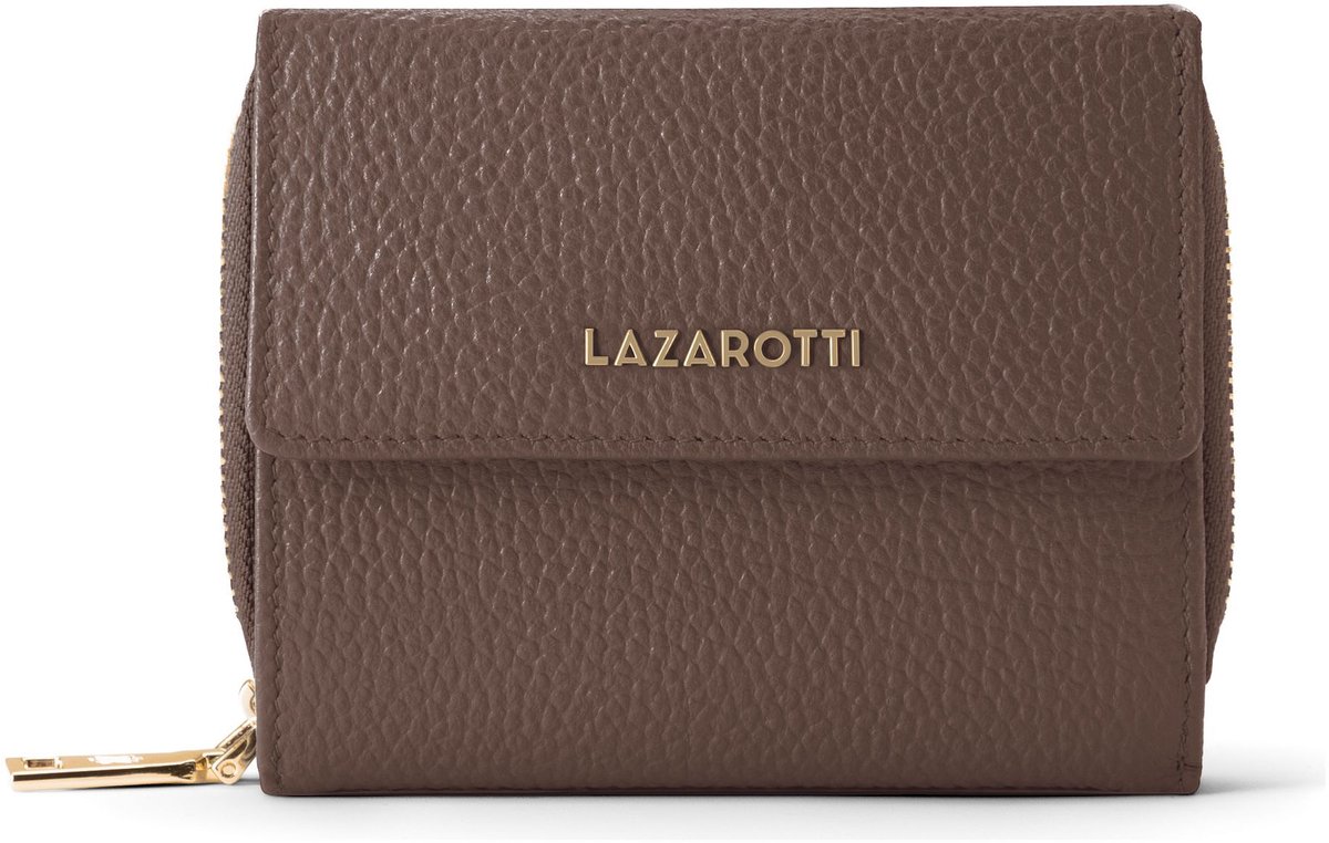 Lazarotti Leren portemonnee Bologna Leather Wallet With 8 Card Slots Taupe bruine