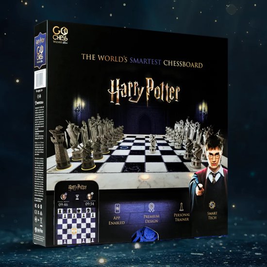 GoChess Wizard - Harry Potter Schaakspel - Slim Elektronisch Schaakbord met App – AI Schaakcomputer & Online Multiplayer – 32 Niveau’s – LED Coaching – Oplaadbaar & Bluetooth – Inclusief Schaakstukken