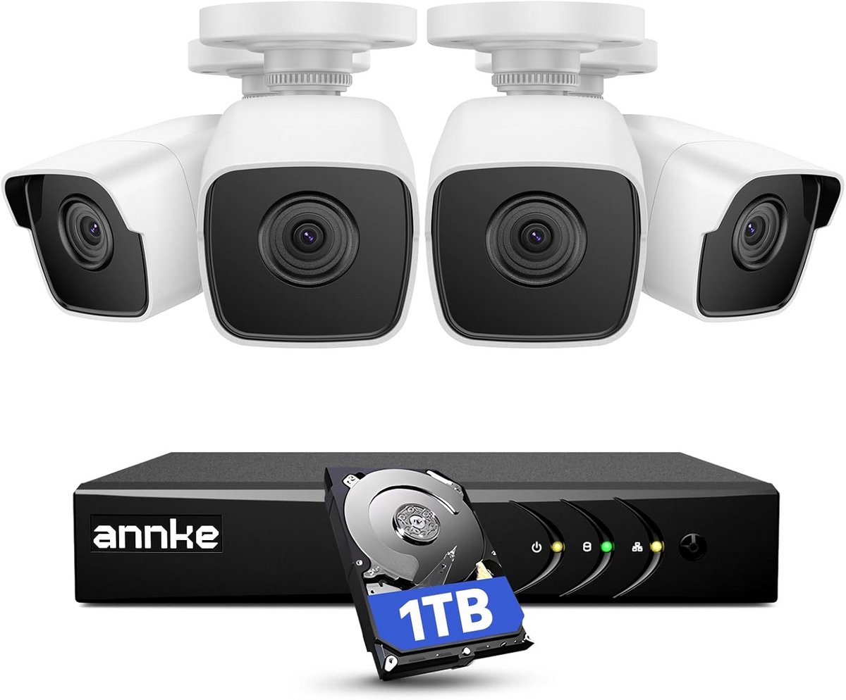 5MP Beveiligingscamera Set met 4 Outdoor Camera's, 8-Kanaals DVR en 1TB Harde Schijf - HD Video Bewaking