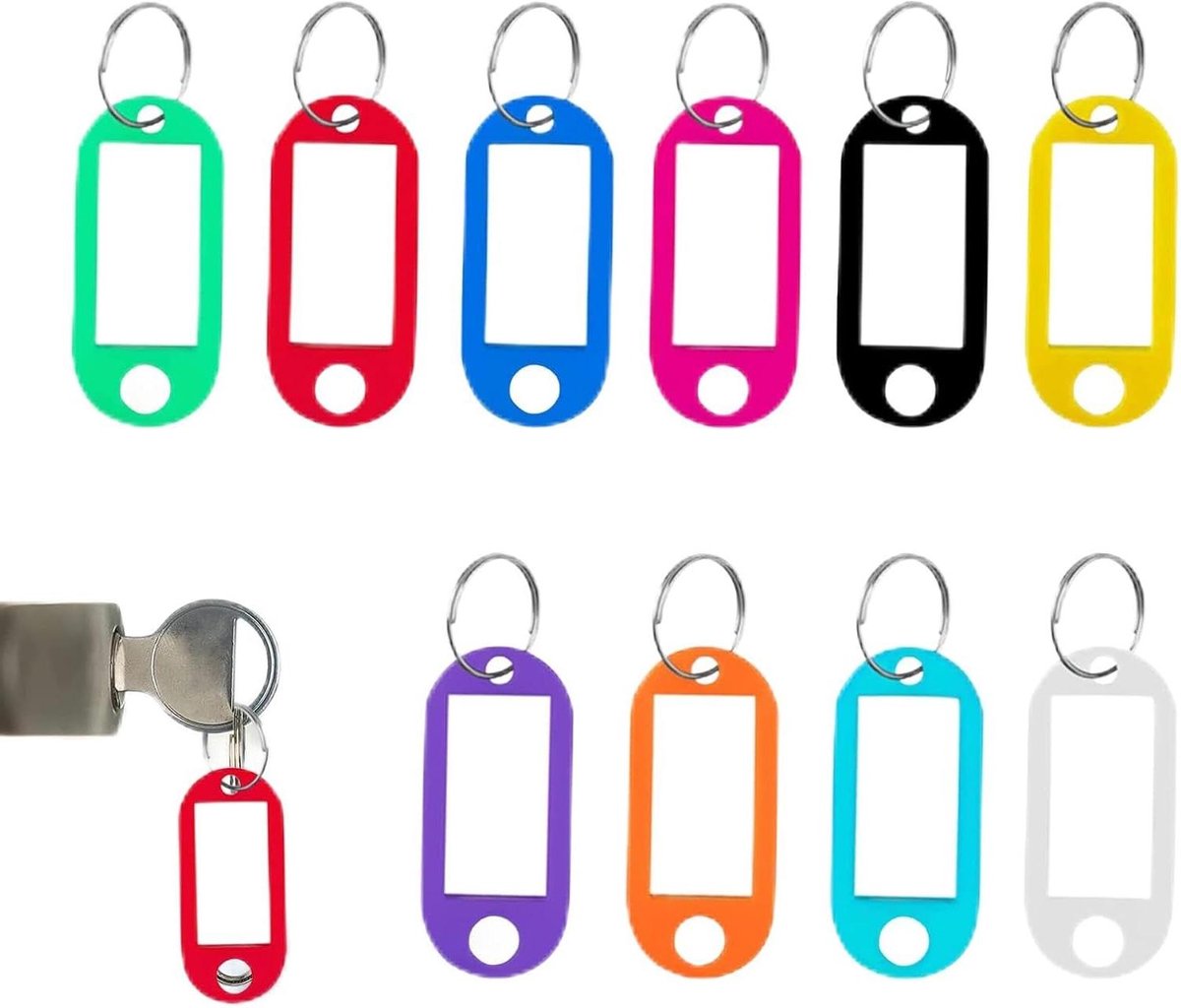 VVGoods - Set van 10 beschrijfbare sleutelhangers in verschillende kleuren voor koffers en hangers