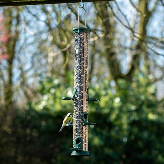 CJ Wildlife Mangeoire à Oiseaux de Jardin - Challenger - 6 Ouvertures - Mangeoire à Oiseaux pour Petits Oiseaux - Maison Mangeoire Suspendue de 56cm - Mangeoire à Oiseaux - Plastique - Vert