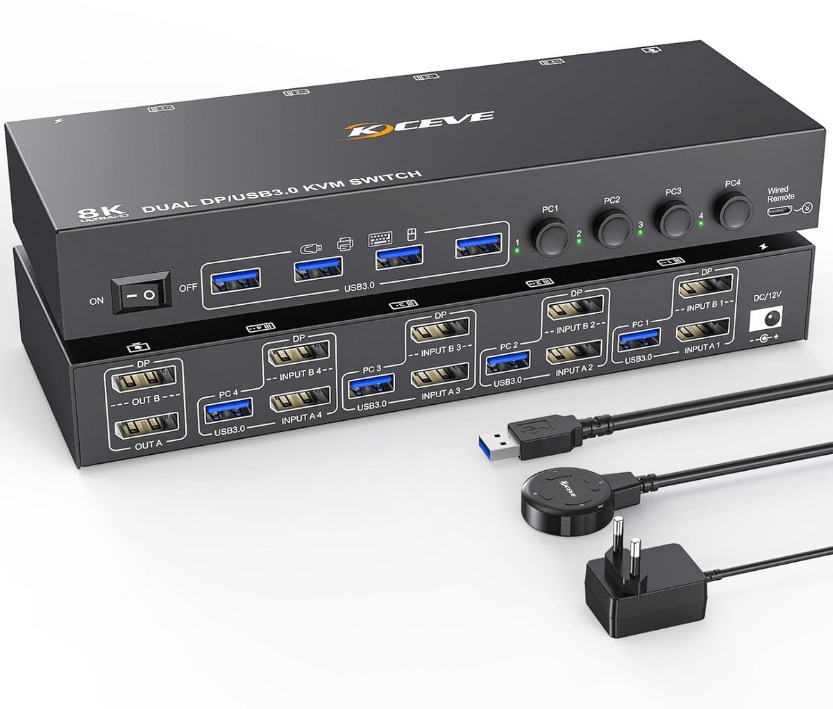 KVM Switch voor 2 Monitoren - Dual Monitor KVM-schakelaar voor 4 Computers met USB 3.0