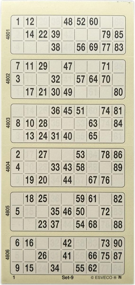 Bingoticketblok 600 tickets voor Systeem 15 van 90 - Geel