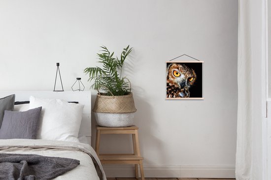 Porte-affiche avec affiche - Affiche scolaire - Hibou - Zwart - Jaune - 40x40 cm - Lattes vierges